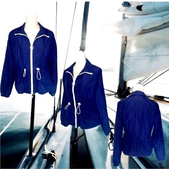 Forever 21 Navy Blue White Full Zip Jacket Size M EUC - Picture 6 of 16